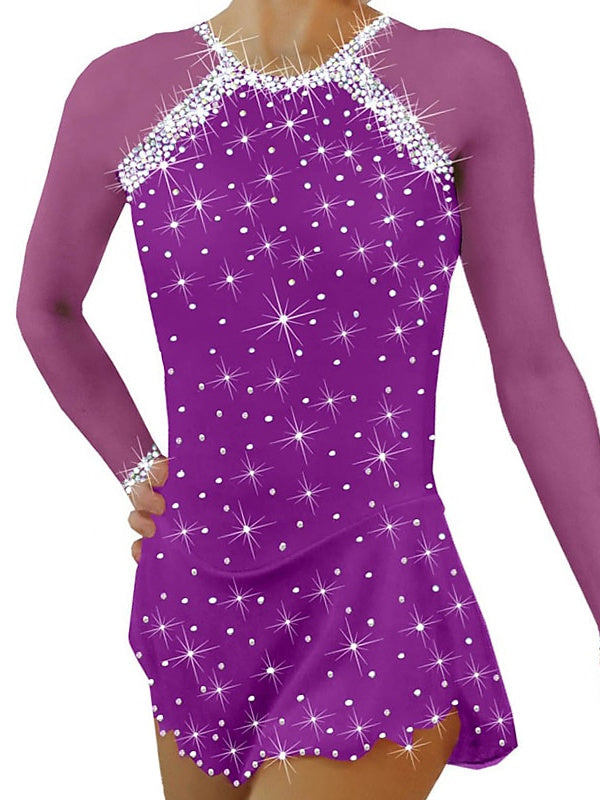 Robe de Patinage Artistique pour Femmes et Filles, en Maille de Glace, en Élasthanne, Cristal/Strass, Vêtements de Danse