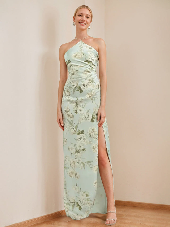 Gaine/Colonne Licou Sans Manches Printed Floral Sexy Robes de Demoiselle d'Honneur avec High Split