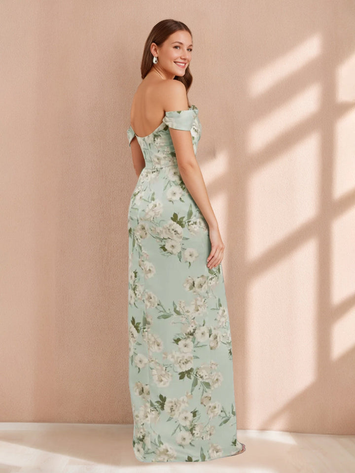 Gaine/Colonne Hors de l'Épaule Sans Manches Printed Floral Robes de Demoiselle d'Honneur avec Côté Divisé