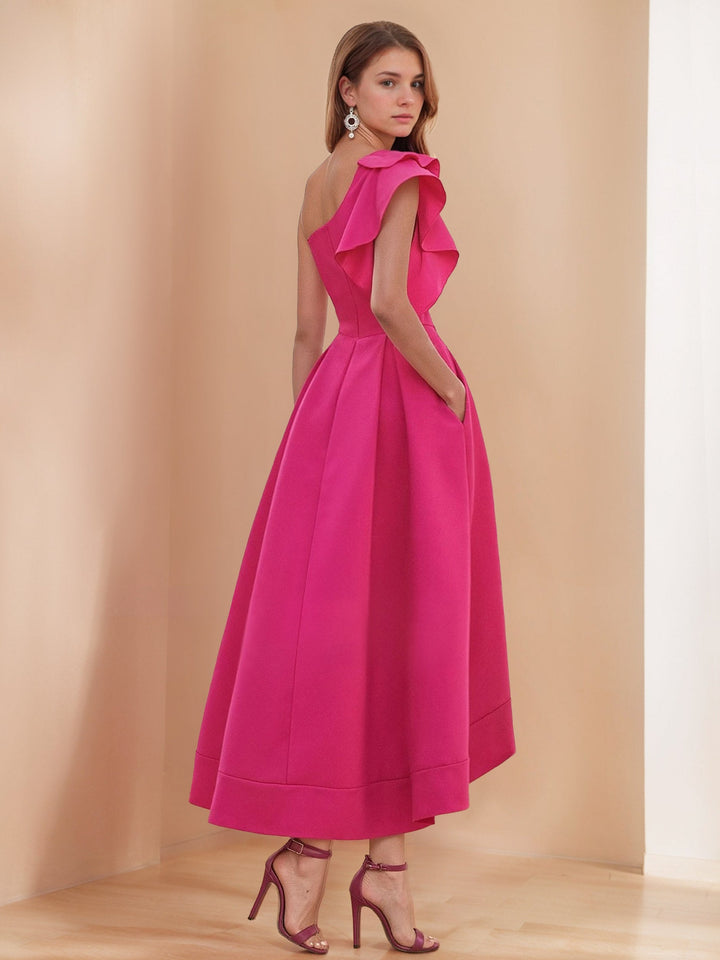 Ligne A/Princesse Une Épaule Ruffled Manche Asymétrique Pleated Robes de Demoiselle d'Honneur avec Poche