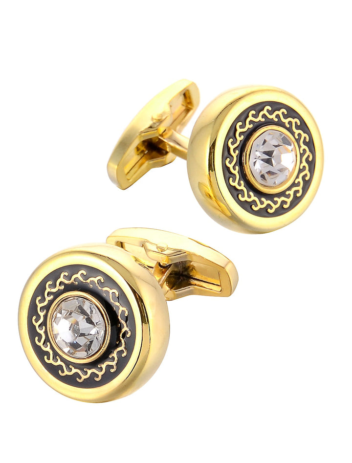 Lot De 2 Boutons De Manchette Pour Homme, Motif Géométrique Doré Avec Strass