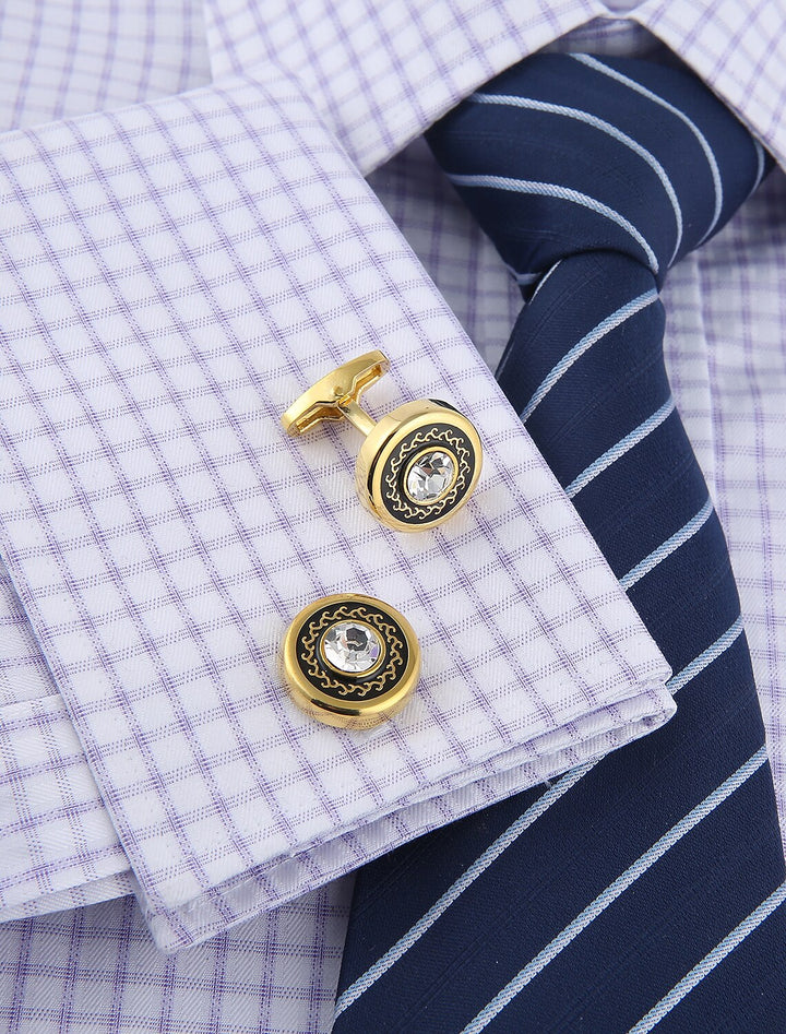 Lot De 2 Boutons De Manchette Pour Homme, Motif Géométrique Doré Avec Strass