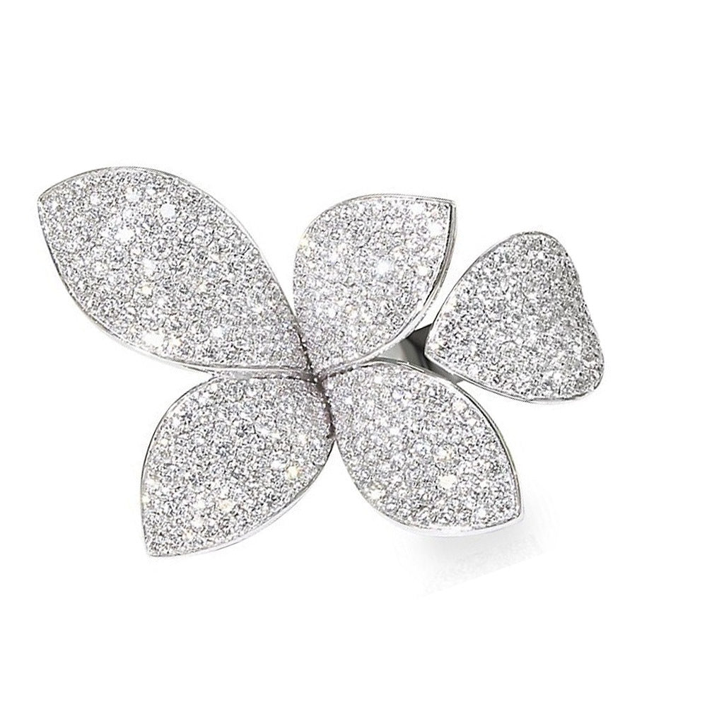 Bague Ajustable Avec Strass Et Fleur à 4 Feuilles