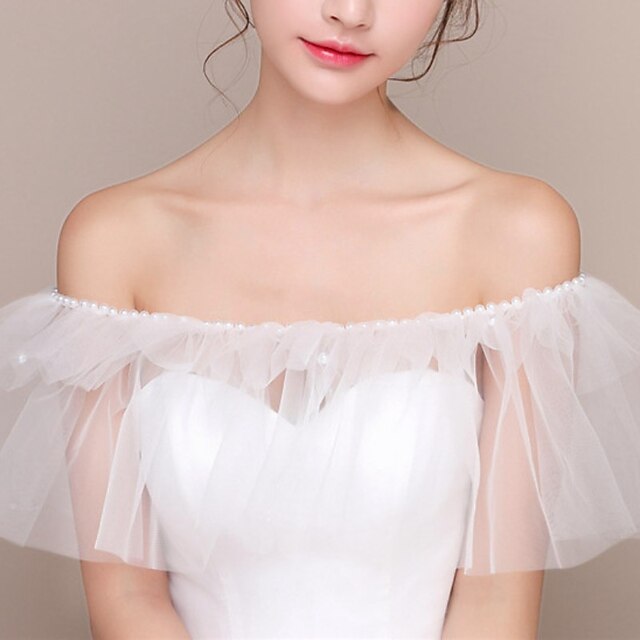 Châles pour Femmes, Châles de Mariée, Élégants, Romantiques, Sans Manches, en Tulle, avec Fausses Perles