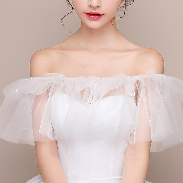 Châles pour Femmes, Châles de Mariée, Élégants, Romantiques, Sans Manches, en Tulle, avec Fausses Perles