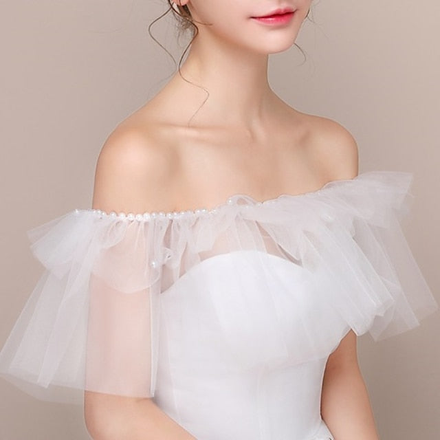 Châles pour Femmes, Châles de Mariée, Élégants, Romantiques, Sans Manches, en Tulle, avec Fausses Perles