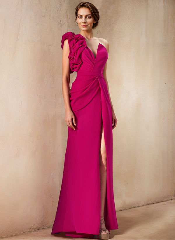 Robe de Mère de la Mariée à Une Épaule, Fourreau/Colonne, avec Fente Sur le Côté