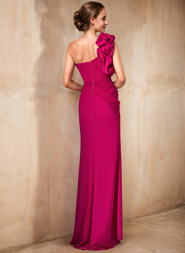 Robe de Mère de la Mariée à Une Épaule, Fourreau/Colonne, avec Fente Sur le Côté