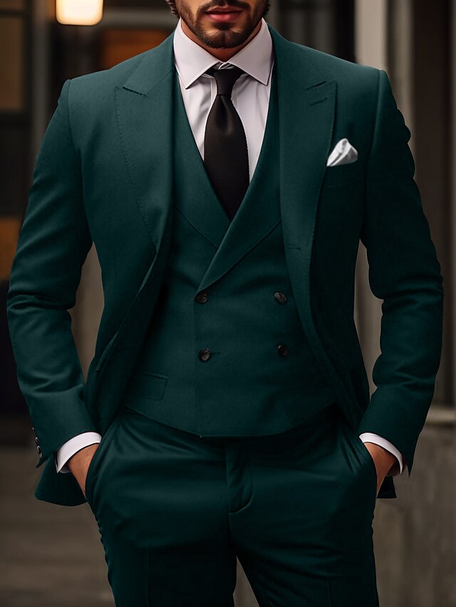 Costumes de Mariage 3 Pièces pour Hommes, Coupe Ajustée, Simple Boutonnage, Deux Boutons