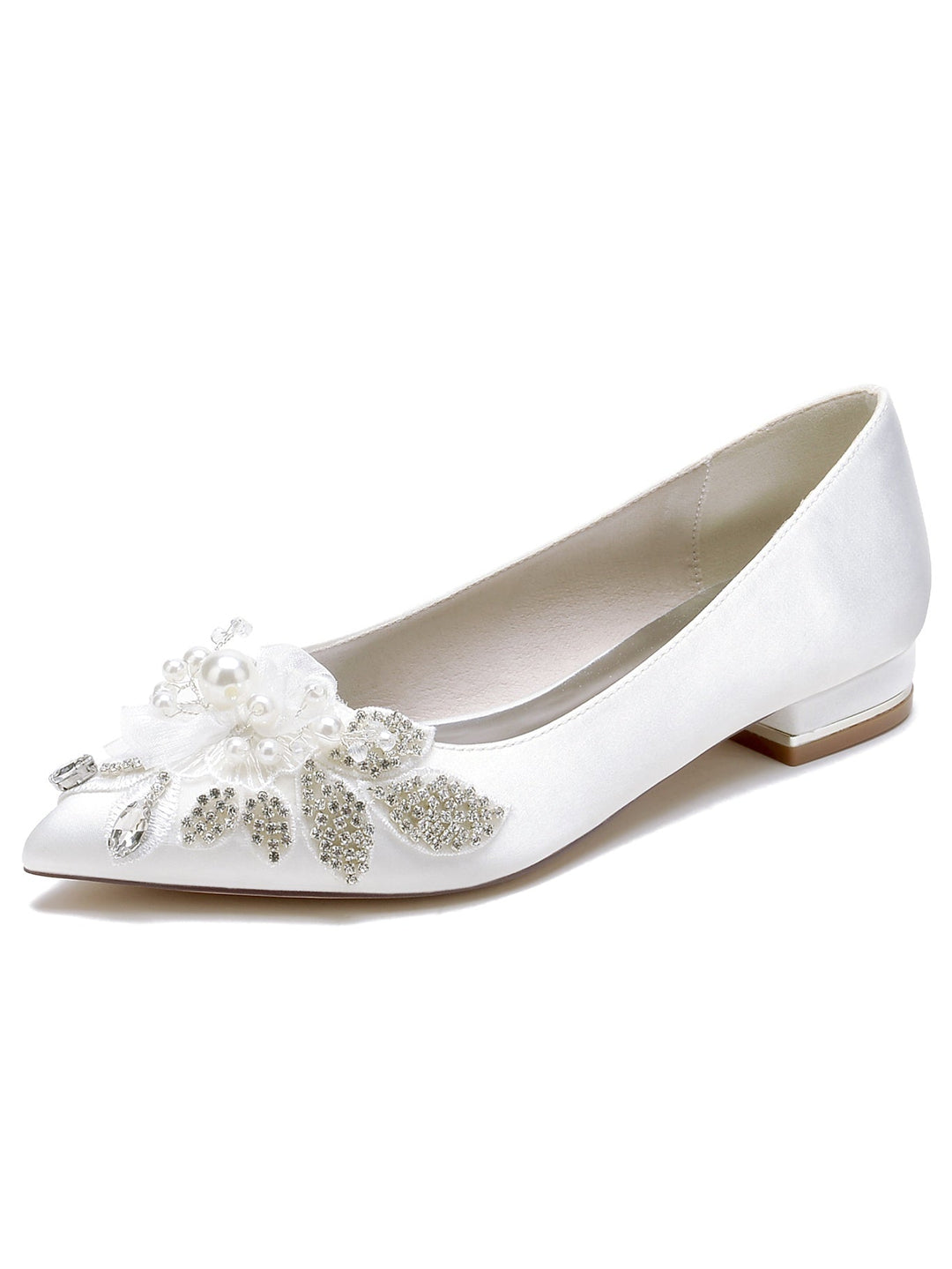 Chaussures de Mariée à Talon Plat et Bout Ouvert en Strass pour Femmes
