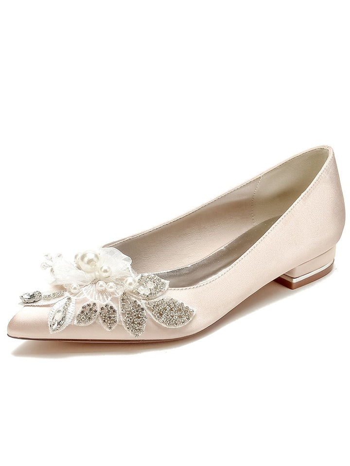 Chaussures de Mariée à Talon Plat et Bout Ouvert en Strass pour Femmes