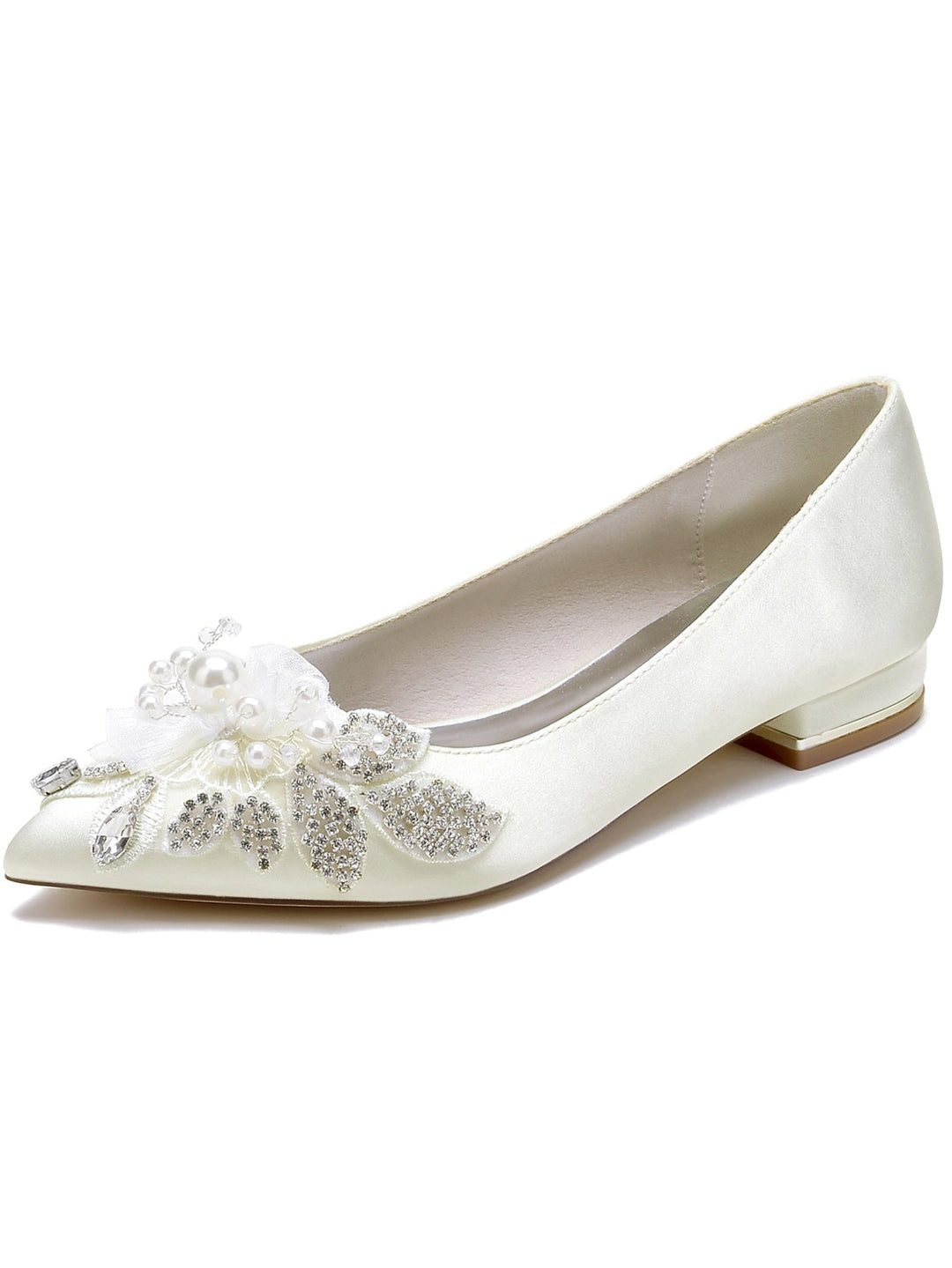 Chaussures de Mariée à Talon Plat et Bout Ouvert en Strass pour Femmes