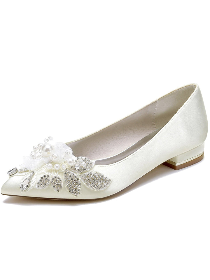 Chaussures de Mariée à Talon Plat et Bout Ouvert en Strass pour Femmes