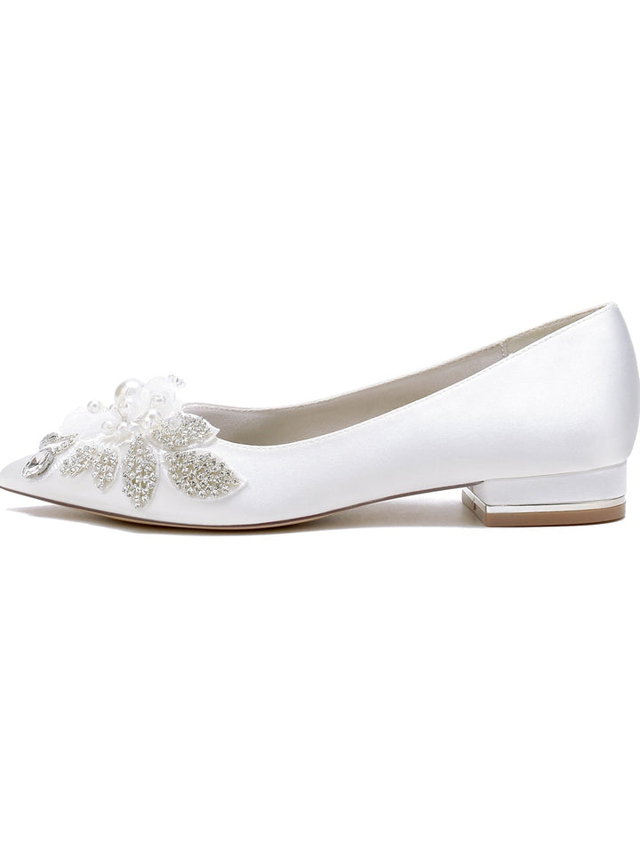 Chaussures de Mariée à Talon Plat et Bout Ouvert en Strass pour Femmes