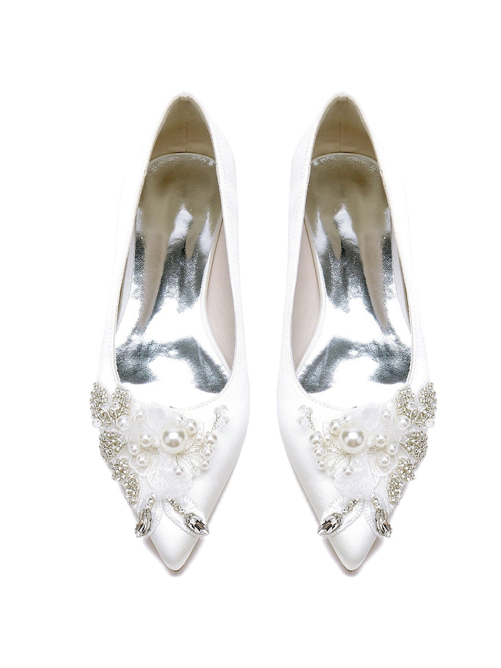 Chaussures de Mariée à Talon Plat et Bout Ouvert en Strass pour Femmes