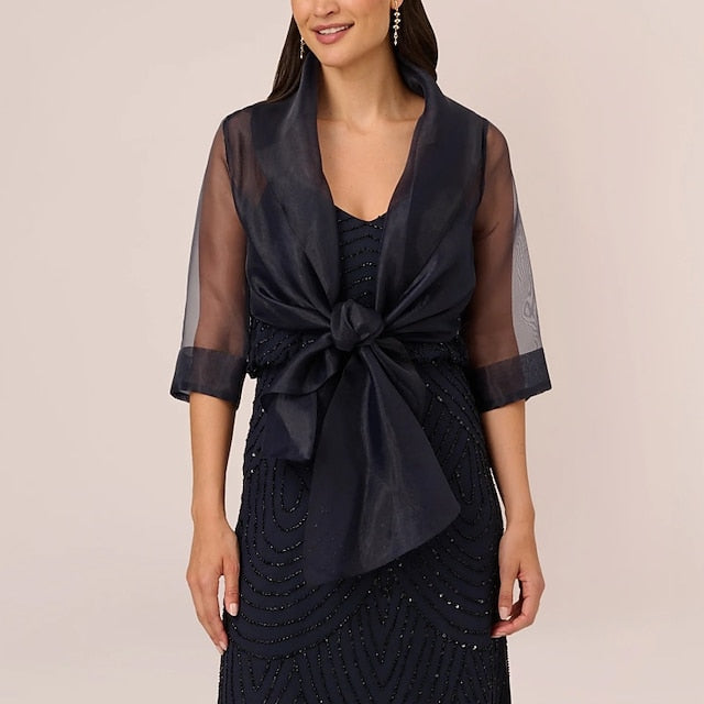Élégante Enveloppe de Mariage en Tulle à Manches Mi-Longues avec Nœud Papillon