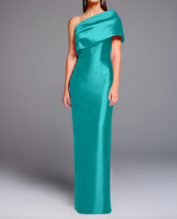 Robe de Mère de la Mariée Fourreau/Colonne à Une Épaule Sans Manches, Longueur Au Sol, avec Nœud
