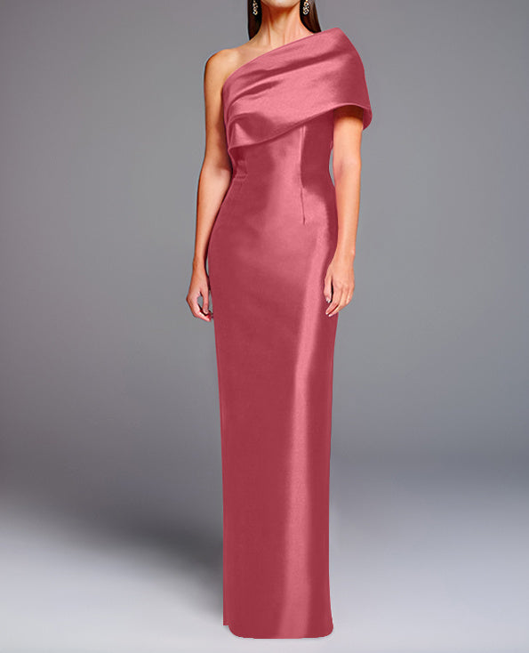 Robe de Mère de la Mariée Fourreau/Colonne à Une Épaule Sans Manches, Longueur Au Sol, avec Nœud