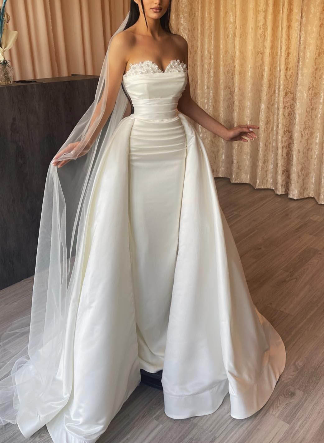 Robe de Mariée en Dentelle à Épaules Dénudées et Longueur Au Sol