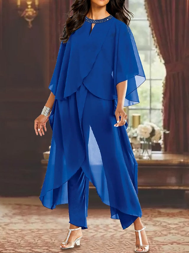 Tailleur-Pantalon en Mousseline de Soie pour Mère de la Mariée
