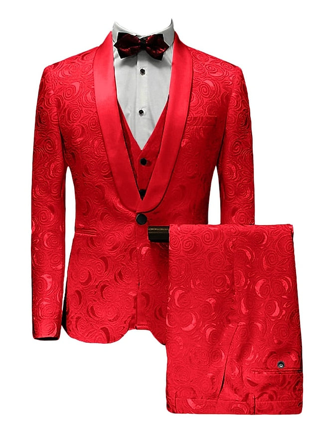 Costumes de Mariage 3 Pièces pour Hommes, Coupe Ajustée, Simple Boutonnage et Un Bouton
