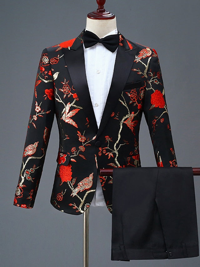 Costumes de Fête de Retour à la Maison 2 Pièces Coupe Ajustée pour Hommes à Boutonnage Simple et à Un Bouton