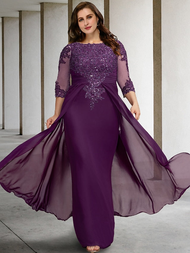 Robes de Mère de la Mariée Coupe A-Line/Princess à Col Bijou et Longueur Au Sol