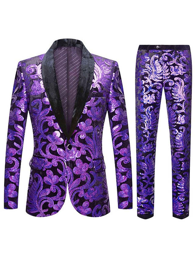 Costumes de Bal Disco 2 Pièces à Coupe Ajustée pour Hommes, à Boutonnage Simple et à Un Bouton