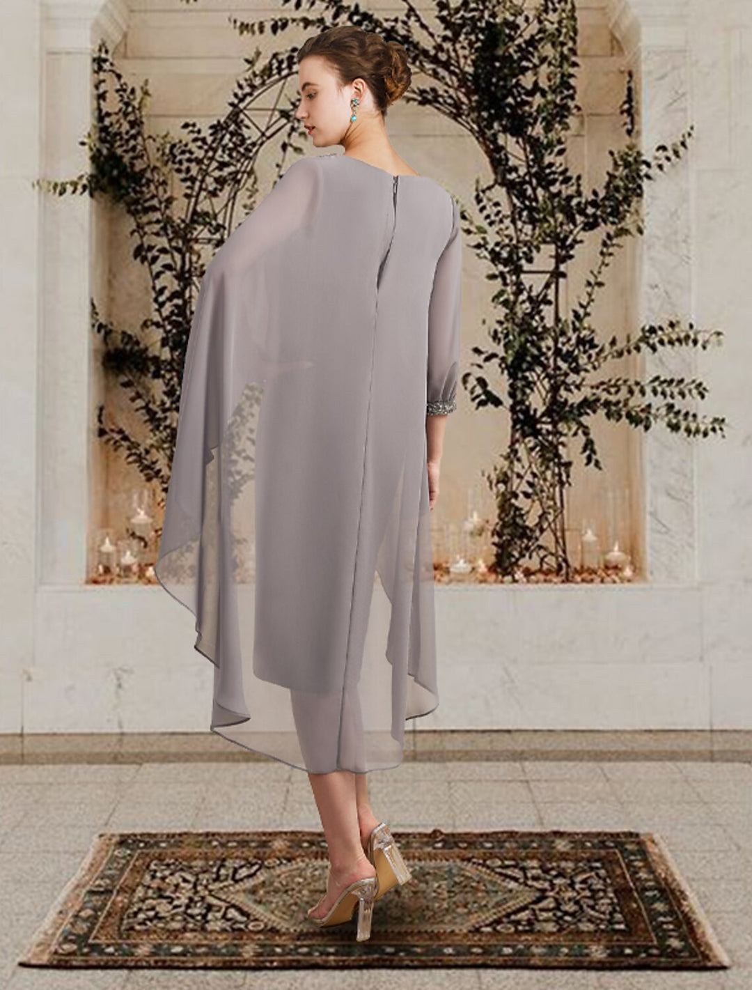 Robes de Mère de la Mariée Fourreau/Colonne à Col Bijou Au Genou
