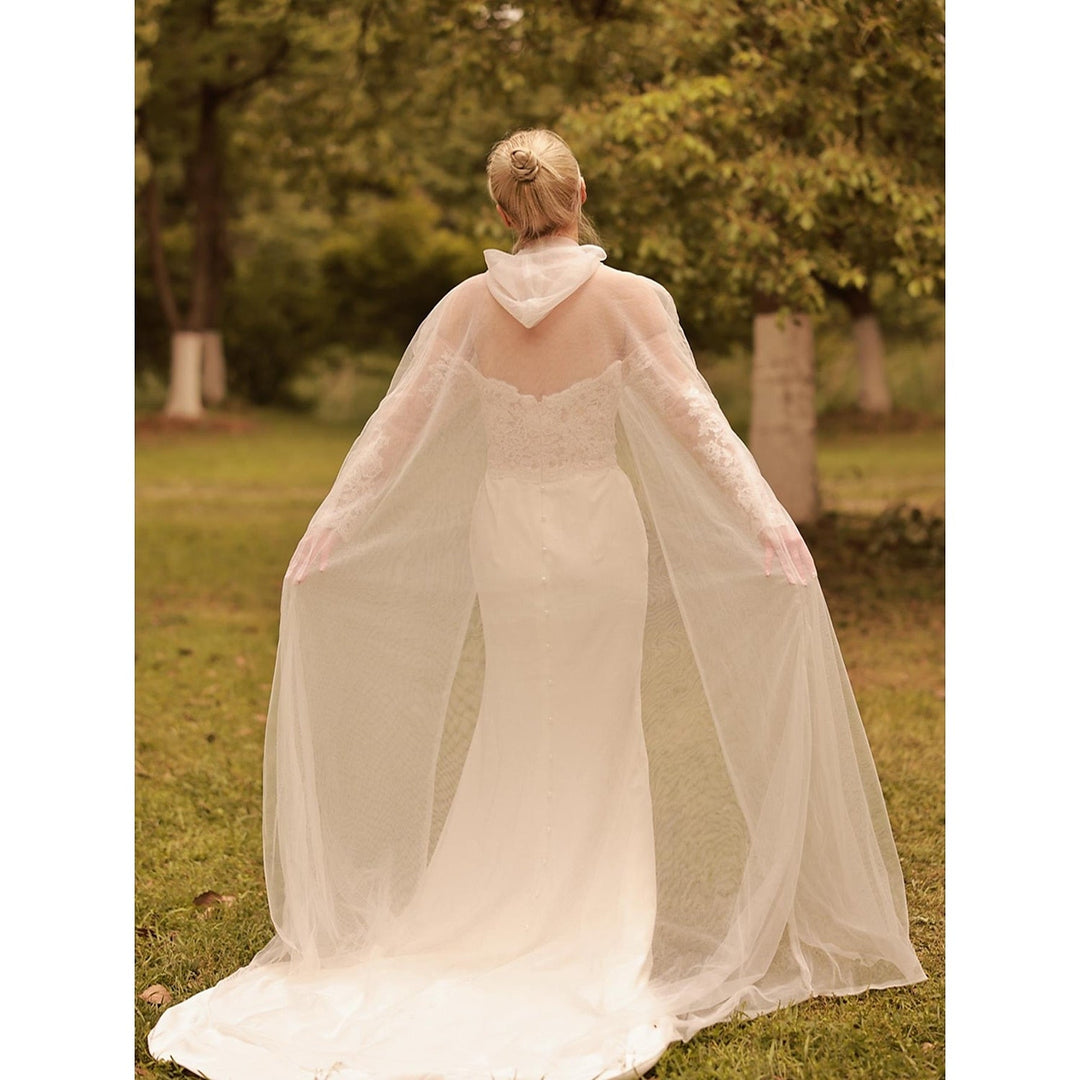 Enveloppes de Mariage en Tulle à Manches Longues et à Manches Dolman de Couleur Pure