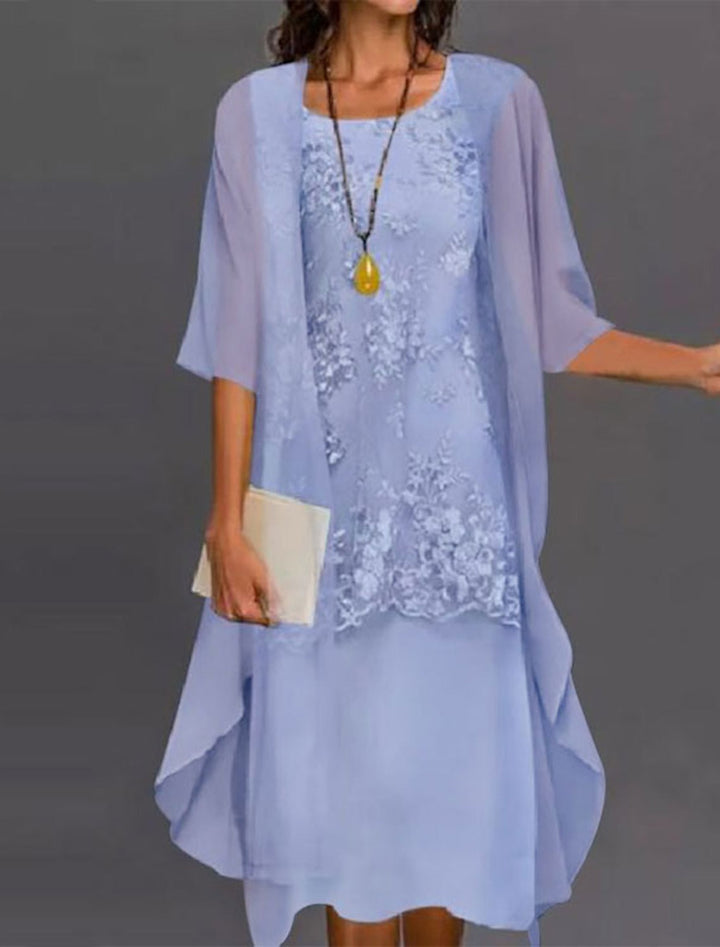 Robes de Mère de la Mariée Fourreau/Colonne à Col Bijou, Longueur Thé