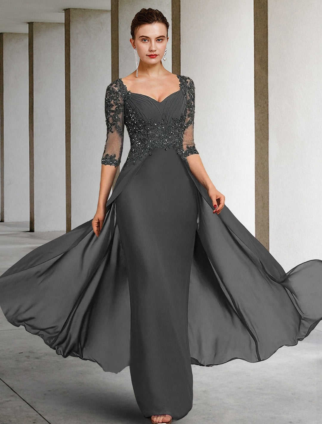 Robes de Mère de la Mariée Coupe A-Line/Princess à Encolure Carrée et Longueur Au Sol