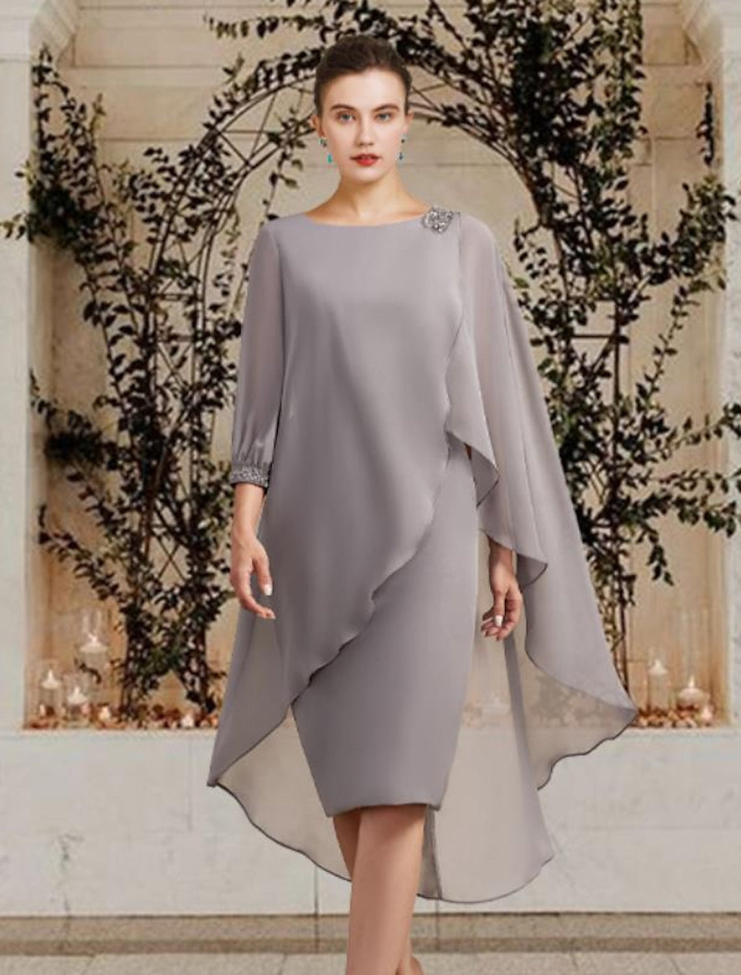 Robes de Mère de la Mariée Fourreau/Colonne à Col Bijou Au Genou