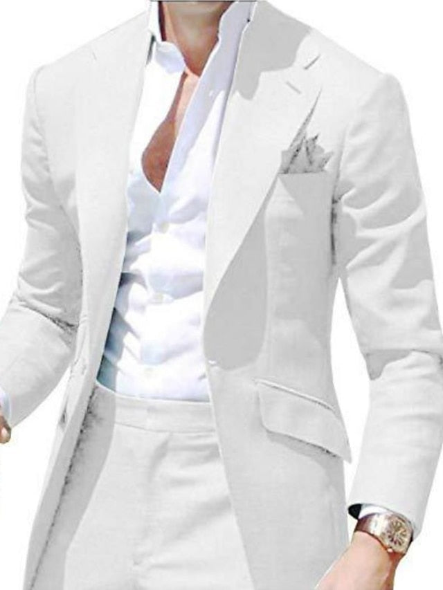 Costumes de Mariage 2 Pièces pour Hommes, Coupe Ajustée, Simple Boutonnage, Un Bouton