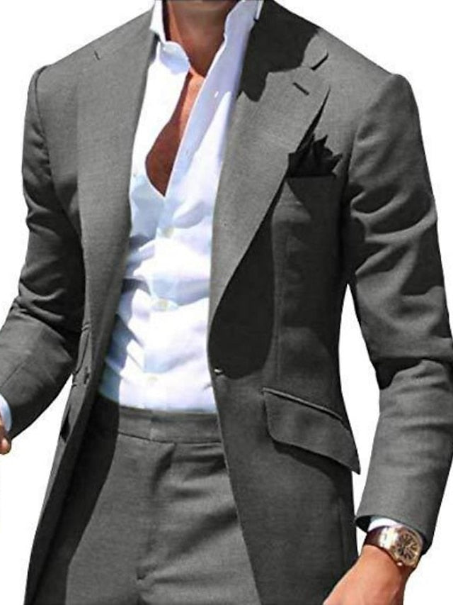 Costumes de Mariage 2 Pièces pour Hommes, Coupe Ajustée, Simple Boutonnage, Un Bouton