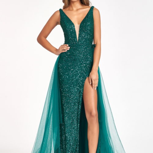 Robe de Bal Longue Fourreau/Colonne à Col en V Sans Manches, Longueur Au Sol, avec Paillettes Latérales Fendues