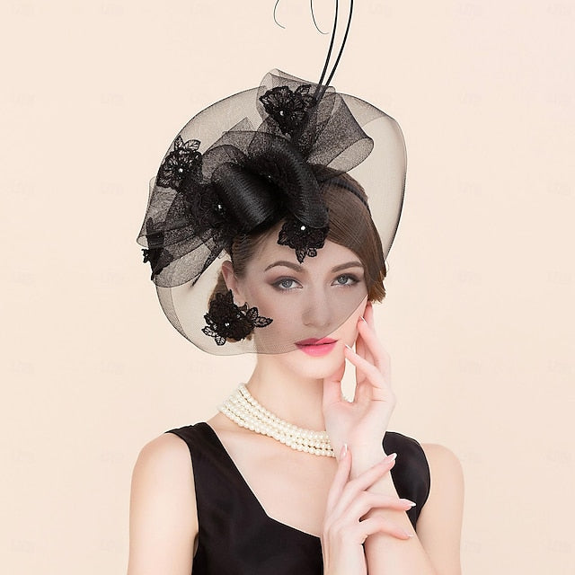 Fascinators Tulle Wedding Tea Party Élégant avec Strass Bowknot Headpiece