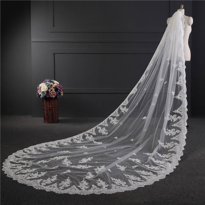 Voile de Mariage Luxueux à Un Niveau avec Appliques