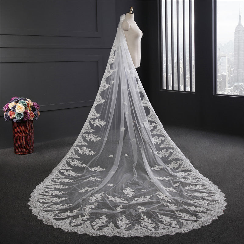 Voile de Mariage Luxueux à Un Niveau avec Appliques