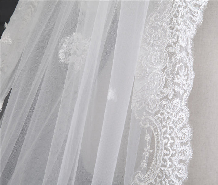 Voile de Mariage Luxueux à Un Niveau avec Appliques