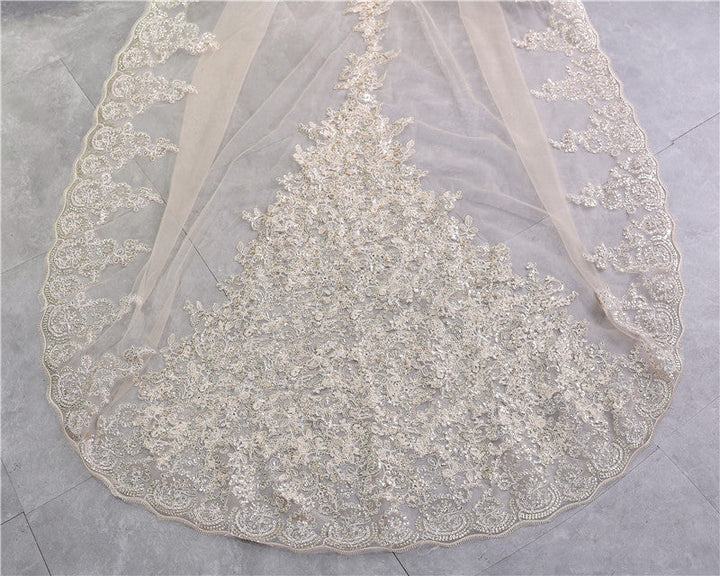 Voile de Mariage Luxueux à Un Niveau avec Appliques