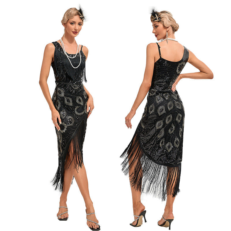 Années 1920 The Great Gatsby Outfit Gaine/Colonne Une épaule Paillettes Robes Vintage