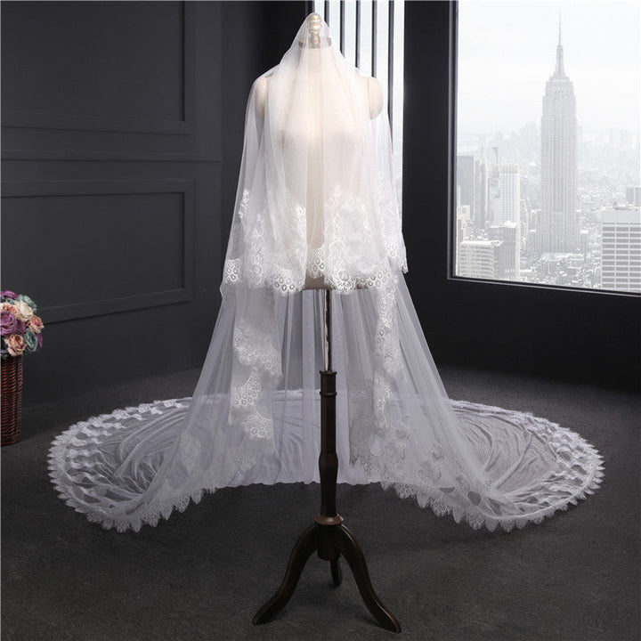 Voile de Mariage en Dentelle à Un Niveau Extra Large de 3 M de Long avec Appliques