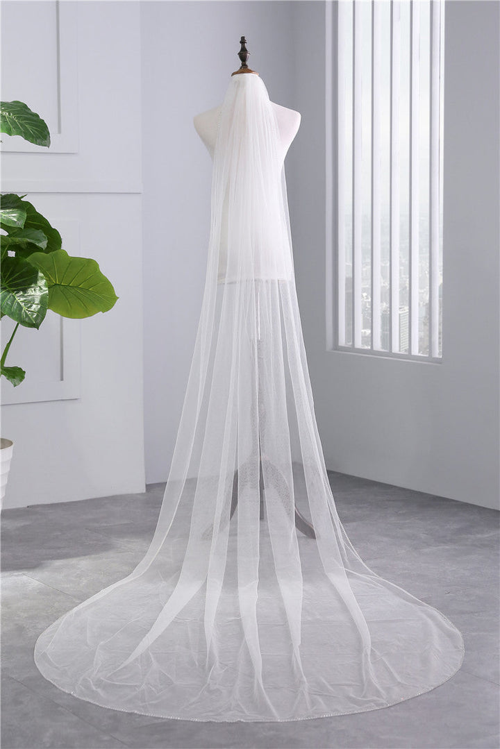 Voile de Mariée Classique à Un Niveau avec Perles