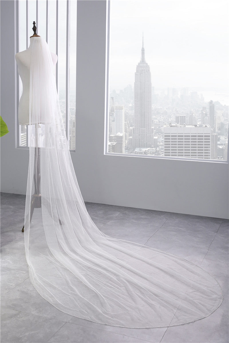 Voile de Mariée Classique à Un Niveau avec Perles