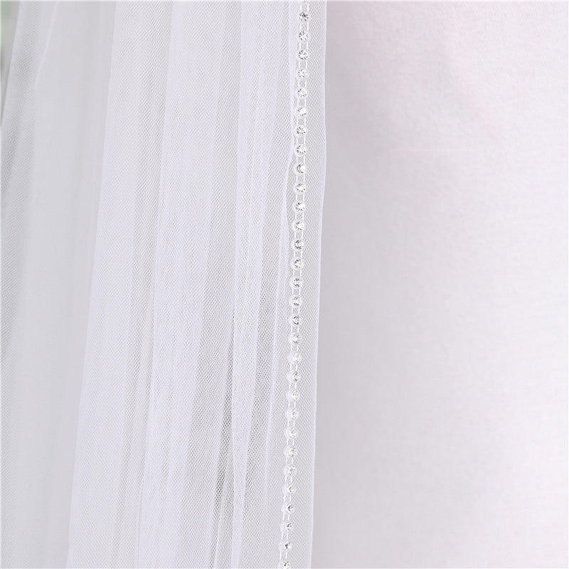 Voile de Mariée Classique à Un Niveau avec Perles