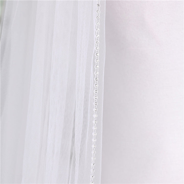 Voile de Mariée Classique à Un Niveau avec Perles