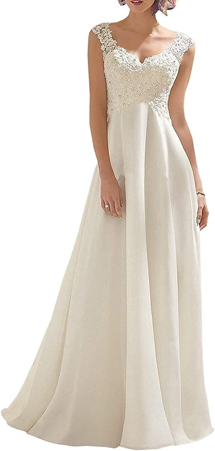 Robe de mariée en Dentellepour femmes, Double col en V, sans manches