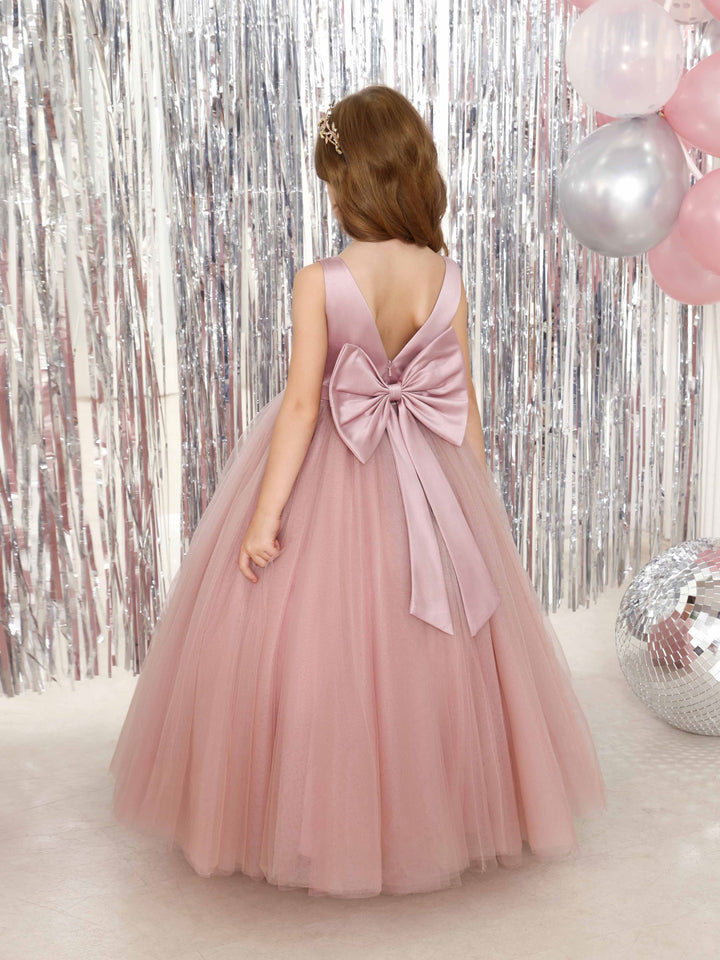 Robe de Bal en Satin Sans Manches à Col en V et Longueur Au Sol pour Demoiselle D'Honneur