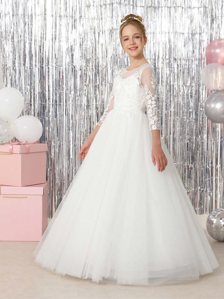 Robe de Bal à Manches 3/4 et Col Rond, Longueur Au Sol, pour Demoiselle D'Honneur